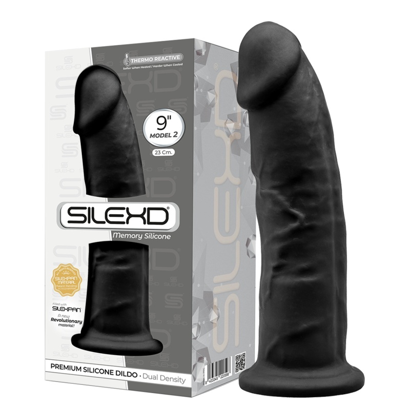 Black Double Density Dildo 9 Inch Model 2 SILEXD Dark Ink