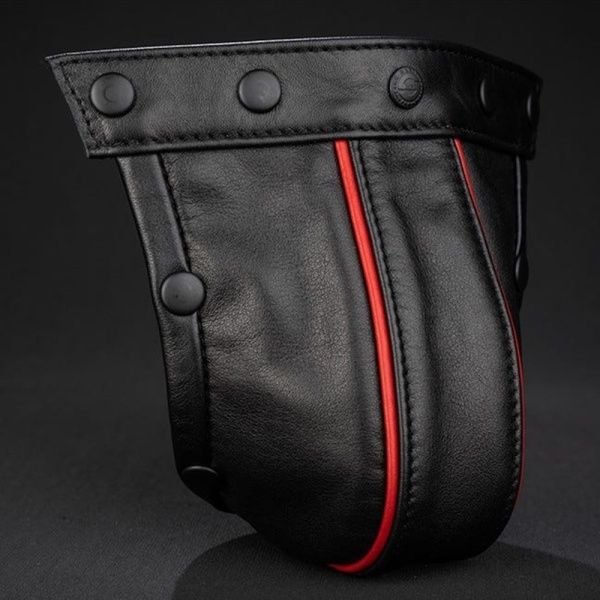 Black Leather Pouch mit Piping 32153