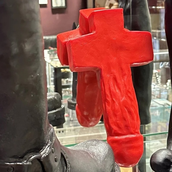 Damien Silicone Crucifix Dildo - Blood