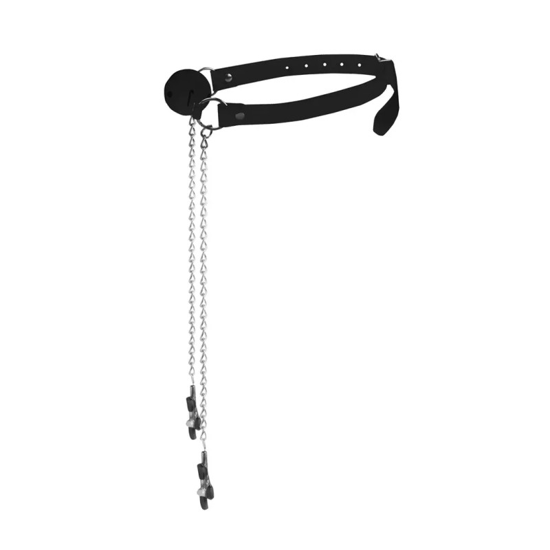 Ball gag with nipple clamps